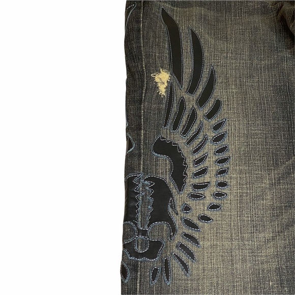 HTF: 7 For All Mankind® x Great China Wall ☻︎ Leather Skull Patch Standard Jeans - Picture 11 of 16